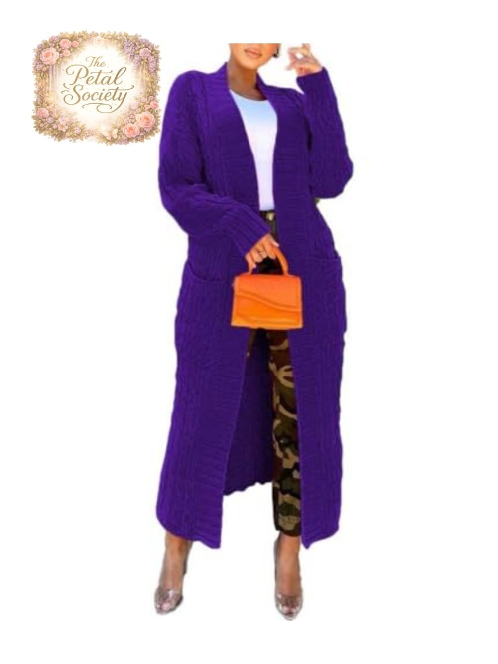 Nimsruc Women's Cable Knit Open Front Cardigan Long Sleeve Floor Length Pockets